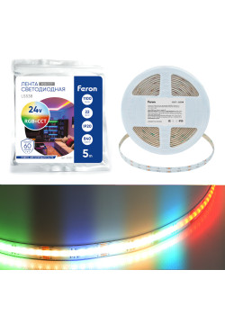 Лента светодиодная  COB RGBW-MIX 5 в 1 840SMD 22Вт/м 24V 5000*12*1.8 мм RGB+2300К+6500K, IP20, LS538 FERON