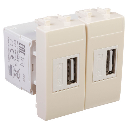 USB зарядное устройство модульное 2.1 А, Avanti, ванильная дымка, 2 модуля USB зарядное устройство модульное 2.1 А, Avanti, ванильная дымка, 2 модуля