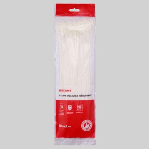 Хомут кабельный 4.8х300 нейл. бел. (уп.100шт) Rexant 07-1302 Хомут кабельный 4.8х300 нейл. бел. (уп.100шт) Rexant 07-1302