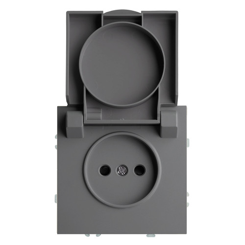 Розетка 1-местная с крышкой с защ. штор, STEKKER, б/з, IP42, 250В, 16А, серия Эмили, RST16-5113-10, платиново-серый, soft touch