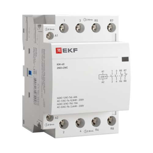Контактор модульный КМ 40А 2NO+2NC 230В АС (3 мод.) PROXIMA EKF Контактор модульный КМ 40А 2NO+2NC 230В АС (3 мод.) PROXIMA EKF