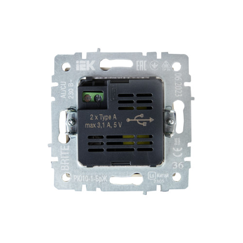 BRITE Розетка USB A+A 5В 3,1А РЮ10-1-БрЖ жемчуг IEK BRITE Розетка USB A+A 5В 3,1А РЮ10-1-БрЖ жемчуг IEK