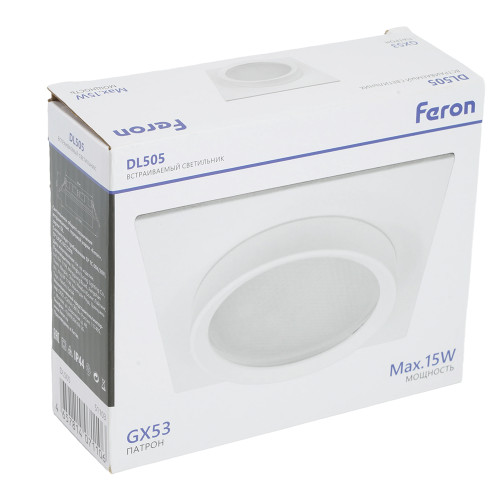 Светильник встраиваемый Feron DL505 потолочный GX53 белый квадрат IP44