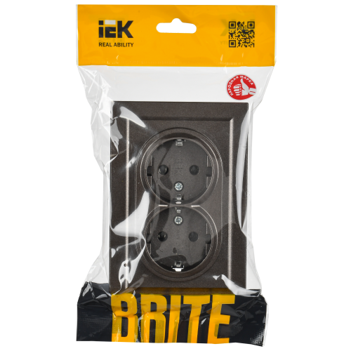BRITE Розетка 2-местная с заземлением без защитных шторок 16А в сборе РС12-3-БрТБ темная бронза IEK