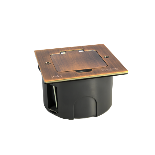 MultiDesk Лючок с розеткой 2К+З, 16А/250В, IP44 с коробкой д/стены,фальшпола,стола Медь, тип MDK21
