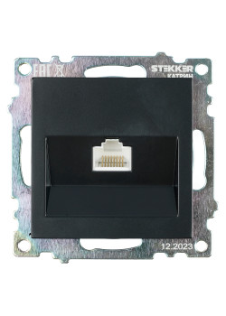 Розетка компьютерная 1-местная RJ-45 (механизм), STEKKER GLS00-7107-05, серия Катрин, черный