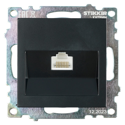 Розетка компьютерная 1-местная RJ-45 (механизм), STEKKER GLS00-7107-05, серия Катрин, черный