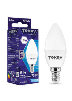 Лампа светодиодная 10Вт С37 6500К Е14 176-264В TOKOV ELECTRIC TKE-C37-E14-10-6.5K