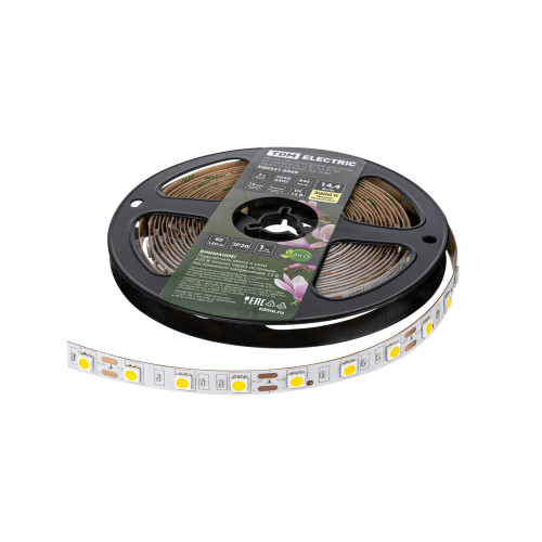 Лента светодиодная SMD5050-60 LED/м-IP20-12 В-14,4 Вт/м-3000 К (5 м) блистер TDM Лента светодиодная SMD5050-60 LED/м-IP20-12 В-14,4 Вт/м-3000 К (5 м) блистер TDM