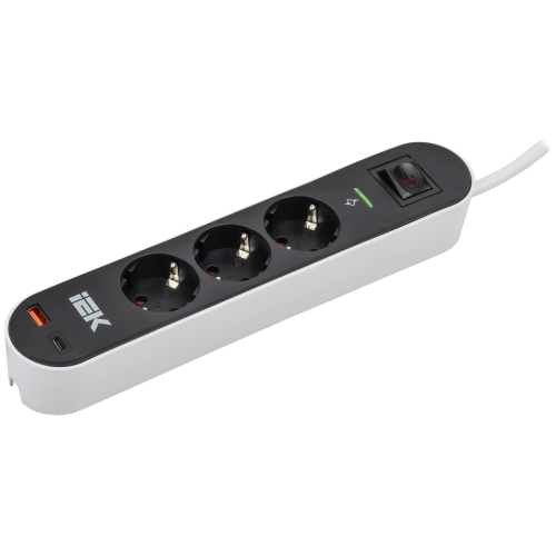 Фильтр сетевой СФ-03К 16А USB A+C 20Вт 3м 3х1,5мм2 черный IEK