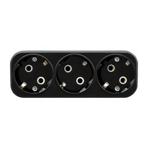 Разветвитель сетевой 3-местный с/з STEKKER ADP16-23-20, 250V, 16A, ABS пластик, черный