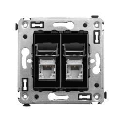 Компьютерная розетка RJ-45 в стену, кат.5e двойная экранированная, Avanti, черный квадрат
