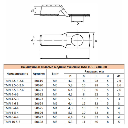 LD-TML-4-5-3 Наконечник медный луженый ТМЛ 4-5-3 ГОСТ 7386-80
