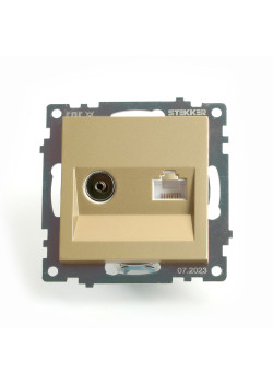 Розетка TV + компьютерная RJ-45 (механизм), STEKKER, GLS00-7106-08, серия Катрин, золото