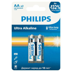 Элемент питания алкалиновый AA/LR6 1.5В Ultra (уп.2шт) Philips Б0064675