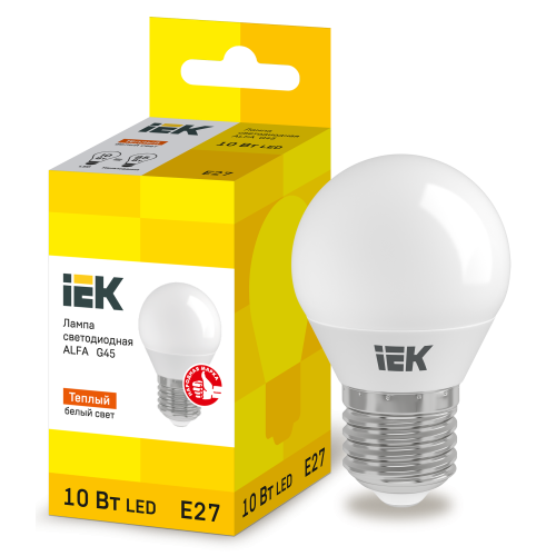 Лампа светодиодная ALFA G45 шар 10Вт 230В 3000К E27 IEK