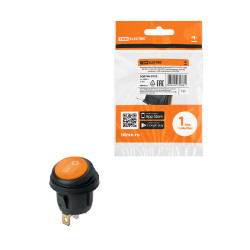 Выключатель клавишный круглый KCD2-101N/FS 250В AC/DC, 1P, 6А, (3с), ON-OFF, черный корпус, желтая клавиша с LED подсветкой, IP54 TDM