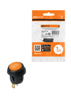 Выключатель клавишный круглый KCD2-101N/FS 250В AC/DC, 1P, 6А, (3с), ON-OFF, черный корпус, желтая клавиша с LED подсветкой, IP54 TDM