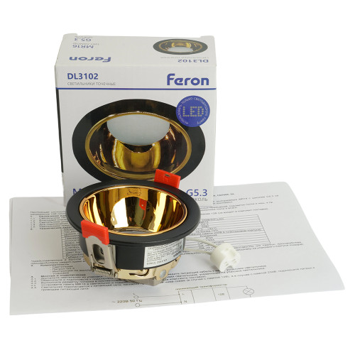 Светильник встраиваемый Feron DL3102 потолочный MR16 G5.3 черный + золото Светильник встраиваемый Feron DL3102 потолочный MR16 G5.3 черный + золото