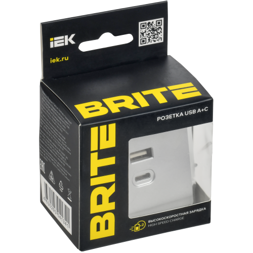 BRITE Розетка USB A+C 45Вт высокоскоростная зарядка РЮ11-2-БрА алюминий IEK BRITE Розетка USB A+C 45Вт высокоскоростная зарядка РЮ11-2-БрА алюминий IEK