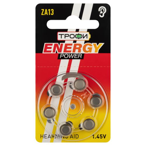 Элемент питания воздушно-цинковые для слухового аппарата ZA13-6BL ENERGY POWER Hearing Aid (блист.6шт) Трофи Б0057976