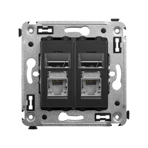 Компьютерная розетка RJ-45 в стену, кат.5e двойная экранированная, Avanti, черный матовый