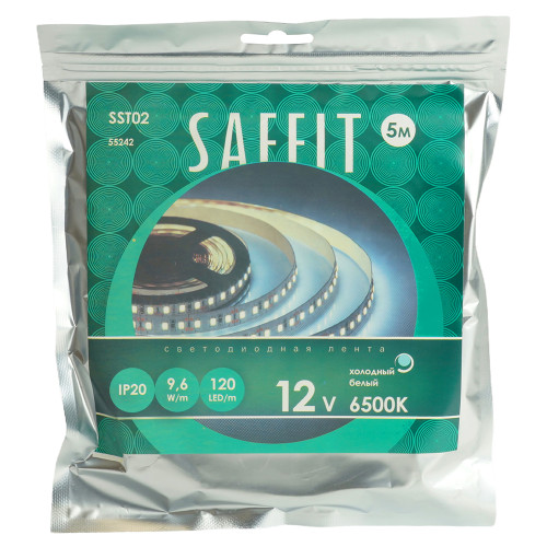 Лента светодиодная SST02 SAFFIT 120SMD(2835)/м 9.6Вт/м 12V 5000*8*1.22мм 6500К, IP20 Лента светодиодная SST02 SAFFIT 120SMD(2835)/м 9.6Вт/м 12V 5000*8*1.22мм 6500К, IP20