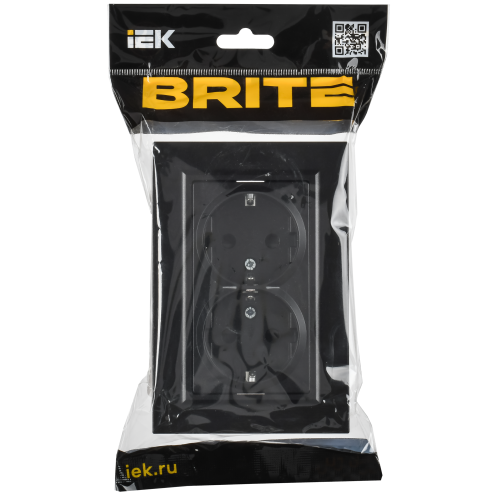 BRITE Розетка 2-местная с заземлением с защитными шторками плоская 16А в сборе РСшПл12-3-БрЧ черный IEK BRITE Розетка 2-местная с заземлением с защитными шторками плоская 16А в сборе РСшПл12-3-БрЧ черный IEK