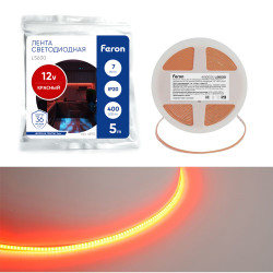 Светодиодная COB лента Feron LS630, 400SMD(2110)/ 7Вт/м 12V 5000*3*1.8мм красный, IP20