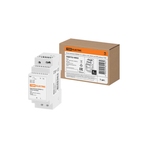 Блок питания HDR30-12, 220 В, 12 В, 30 Вт (на DIN-рейку) TDM