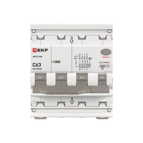 АВДТ АВДТ-63N 3P+N 63А х-ка C 30мА тип AC эл. 6кА PROXIMA EKF