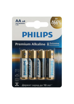Элемент питания алкалиновый AA/LR6 1.5В Premium (блист. 4шт) Philips Б0062753