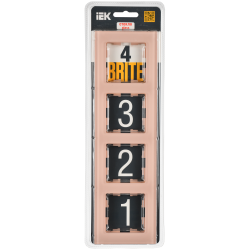 BRITE Рамка 4-местная РУ-4-2-БрП стекло персиковый матовый IEK BRITE Рамка 4-местная РУ-4-2-БрП стекло персиковый матовый IEK