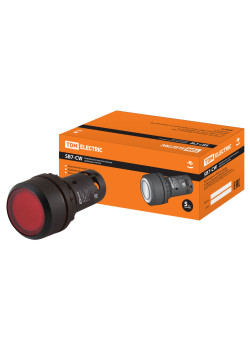 Кнопка SB7-CWL3465 с фиксацией, 1НО+1НЗ, d22 мм, с подсветкой 24 В LED, красная, IP54 TDM