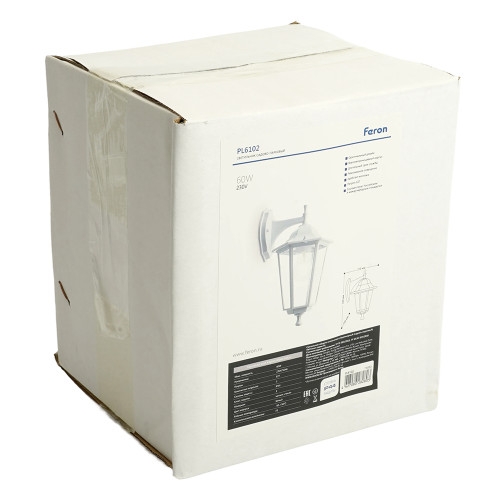 Светильник садово-парковый Feron 6102/PL6102 шестигранный на стену вниз 60W E27 230V, белый