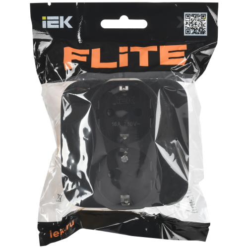 FLITE Розетка 2-местная с заземлением с защитными шторками безвинтовое крепление 16А РСш12-1-А-ФлЧ черный IEK FLITE Розетка 2-местная с заземлением с защитными шторками безвинтовое крепление 16А РСш12-1-А-ФлЧ черный IEK