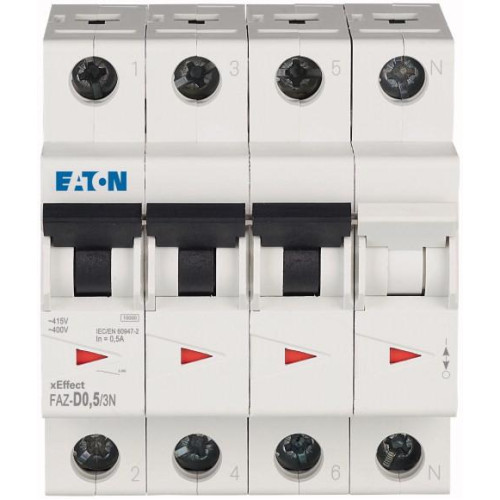 Выключатель автоматический модульный 4п (3P+N) D 0.5А 15кА FAZ-D0.5/3N EATON 278982 Выключатель автоматический модульный 4п (3P+N) D 0.5А 15кА FAZ-D0.5/3N EATON 278982