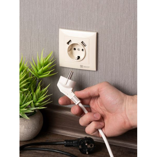 Валенсия розетка 1-местная с/з 16А кремовая с защ. штор. с 2 USB 2,1А EKF Валенсия розетка 1-местная с/з 16А кремовая с защ. штор. с 2 USB 2,1А EKF