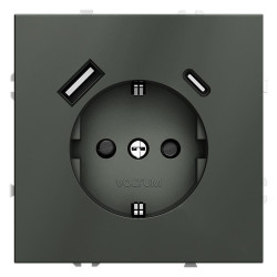 Розетка 1-м СП S70 16А с USB A+С с заземл. защ. шторки механизм титан Voltum VLS040506
