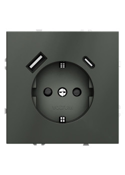 Розетка 1-м СП S70 16А с USB A+С с заземл. защ. шторки механизм титан Voltum VLS040506
