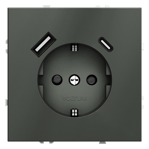 Розетка 1-м СП S70 16А с USB A+С с заземл. защ. шторки механизм титан Voltum VLS040506