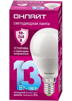 Лампа светодиодная 90 426 OLL-G45-13-230-6.5K-E14-FR ОНЛАЙТ 90426