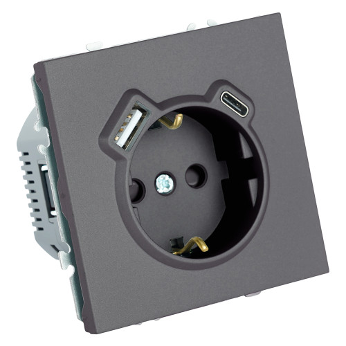Розетка 1-местная з/ш с/з 16А + USB + Type C (механизм), Stekker, 250В, 20W, серия Эмили, платиново-серый, soft-touch, RST16-5119-10 Розетка 1-местная з/ш с/з 16А + USB + Type C (механизм), Stekker, 250В, 20W, серия Эмили, платиново-серый, soft-touch, RST16-5119-10