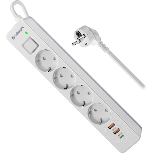 Сетевой фильтр Defender DFS 143 2м (4 розетки) белый (коробка) Сетевой фильтр Defender DFS 143 2м (4 розетки) белый (коробка)