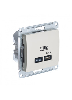 GLOSSA USB РОЗЕТКА тип-C 65Вт высокоскор.заряд. QC, PD, механизм, БЕЖЕВЫЙ