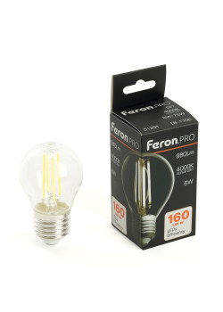 Лампа светодиодная Feron.PRO LB-1706 Шарик E27 980LM 6W 175-265V 4000K