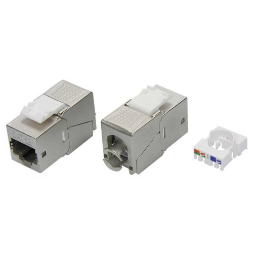 Модуль Кейстоун (Keystone) RJ45 CAT 5E экранированный (STP), 180 градусов, Toolless, серебристый