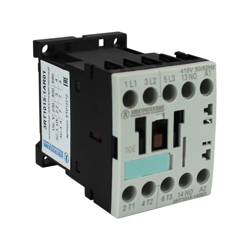 3RT1015-1AR01, 3-пол., 7А, AC-3, 3кВт/400V, 1НО, 415V АС, 50/60Гц, типоразмер S00, винтовые клеммы, IP20, контактор электромагнитный  (ЭТ)
