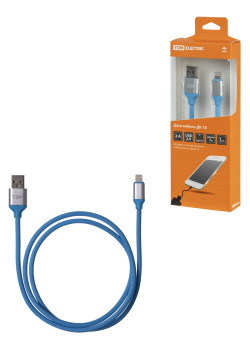 Дата-кабель, ДК 18, USB - Lightning, 1 м, силиконовая оплетка, голубой, TDM