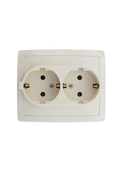 Розетка 2-м СП Simon15 16А IP20 250В с заземл. Schuko защ. шторки винт. клеммы сл. кость Simon 1590451-031